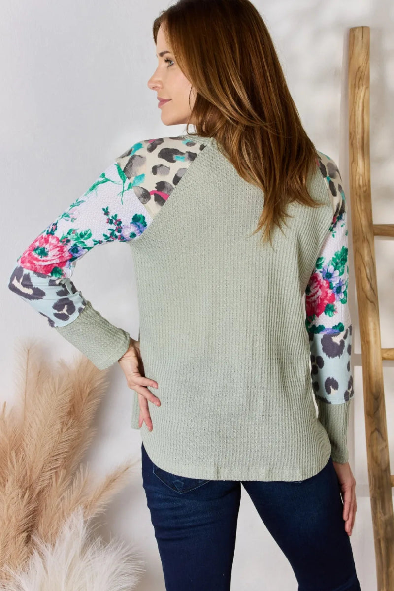 Hailey & Co Full Size Printed Round Neck Blouse for Women - Love Salve
